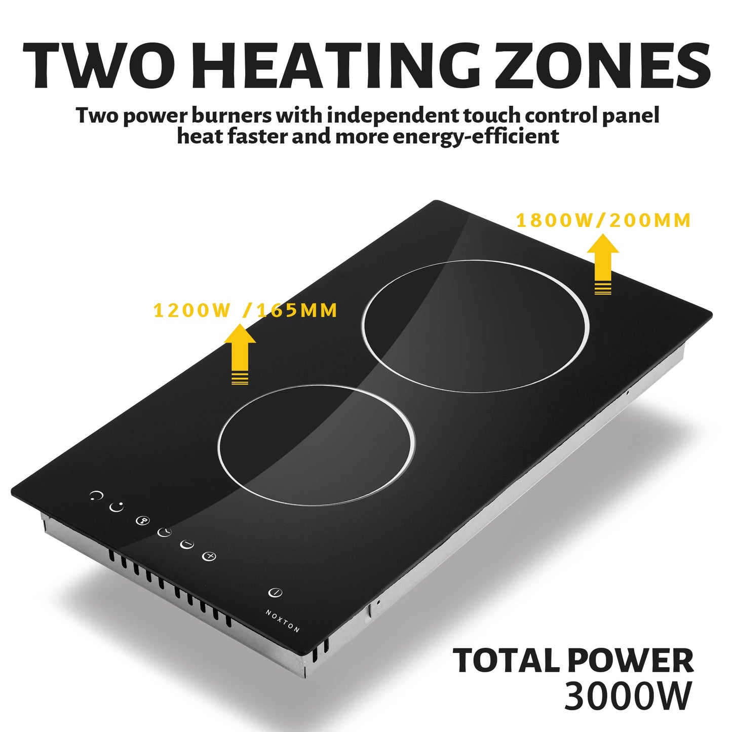 Noxton 30”Electric Cooktop with Downdraft Vent, 4 Burner Radiant Stove Top, 6000W, 240V Hardwired, 9 Heat Settings, 99-Min Timer, Pause & Child Lock(No Exhaust Pipe Required)