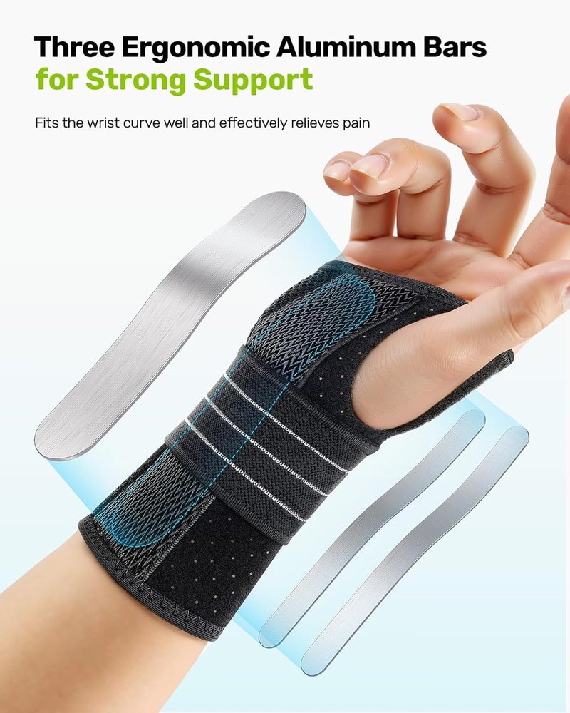 Rakiie 2 Pack Carpal Tunnel Wrist Braces, Adjustable Wrist Support Splint for Night Sleep & Daytime Working, Hand Braces Pain Relief for Arthritis, Typing, Pregnancy, Men Women (Gray, M)