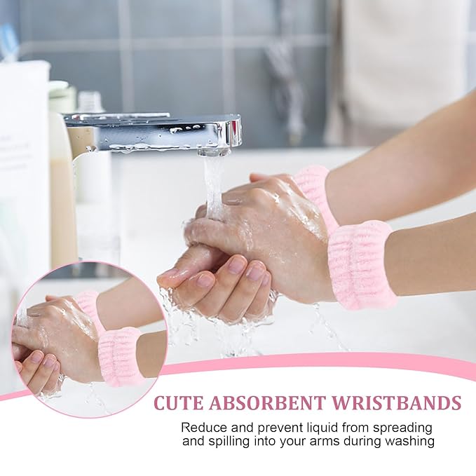 6Pcs Spa Headband and Wrist Washband Set, Skincare Makeup Headband, Sponge Face Wash Band, Terry Cloth Puffy Hair Band for Washing Face