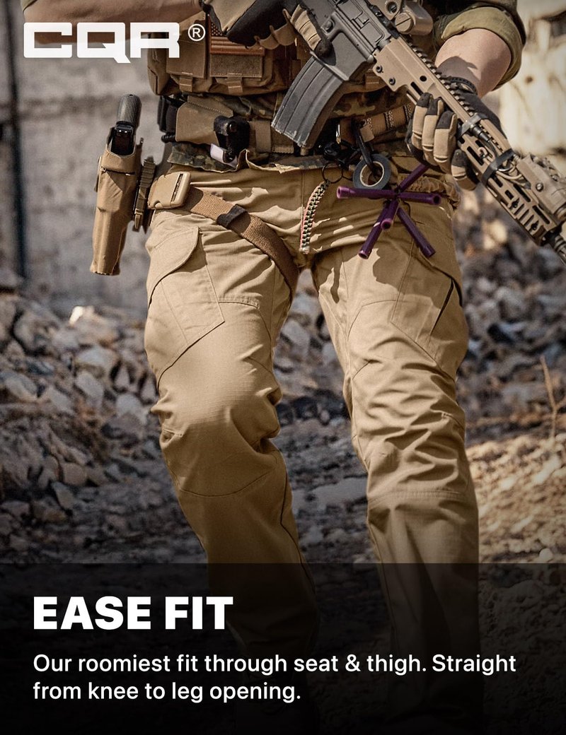 CQR Men's Tactical Pants, Water Resistant Ripstop Cargo Pants, Lightweight EDC Work Hiking Pants, Outdoor Apparel, Duratex Mag Pocket Khaki, 36W x 30L