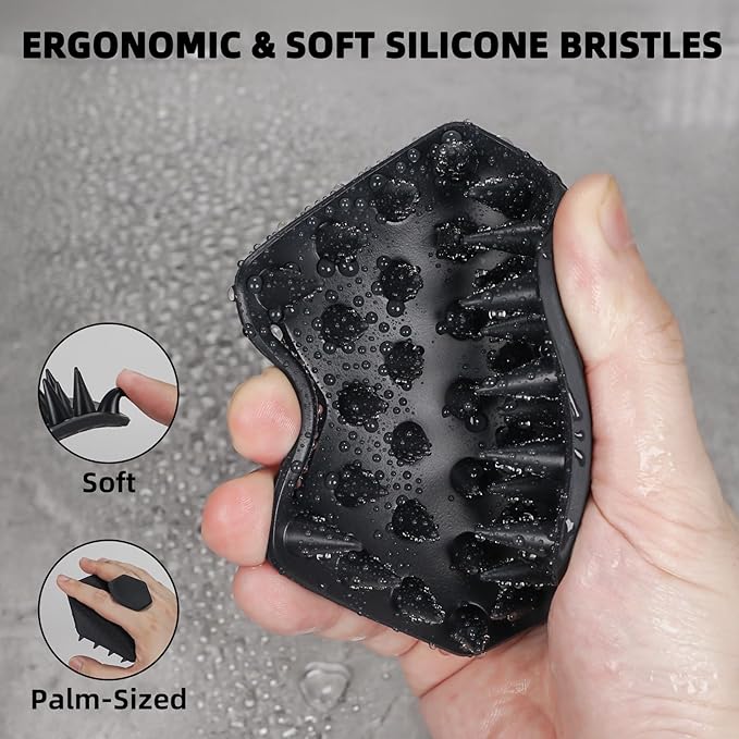 Silicone Scalp Massager with Wall Hook, Beard and Hair Scrubber for Hair Growth, Reduces Dandruff - Wet/Dry Shower Scalp Scrubber - Gift for Men Women All Hair Types & Includes Hook