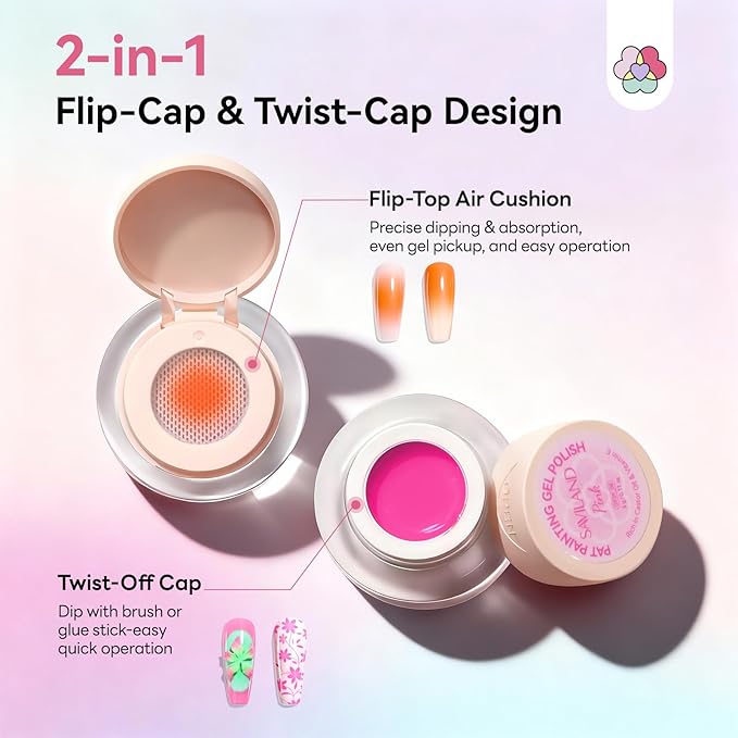 SAVILAND Cushion Patting Gel Polish Kit: 6 Colors Pat Pat Gel Colorful Ombre Painting Gels with 100PCS Sponges Pigmented No Wipe Pats Gels Polish Palette Gradient Blush Aura Nail Art Home Salon Use