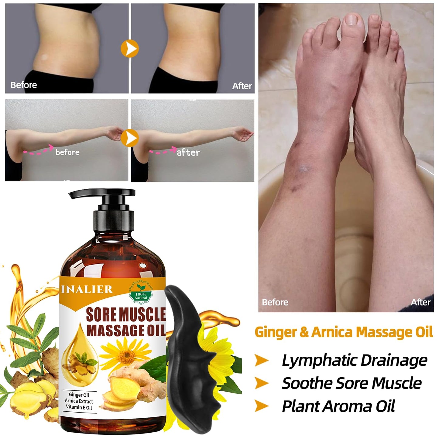 INALIER Sore Muscle Massage Oil,Gift for Husband Dad Boyfriend,Relaxing Massage Oil,Arnica Oil,Massages Oil for Massage Therapy,Gifts for Men and Women,Spa Gifts for Him Her