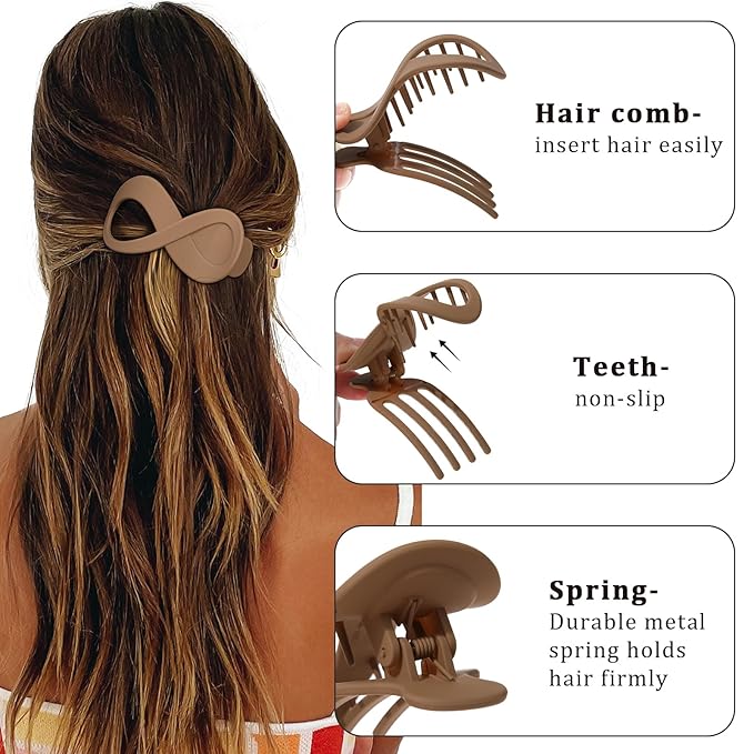 French Concord Flat Hair Clips - 6PCS Curved Hair Claw No Slip Hair Clips Volume Strong Hold Clip Hair Claw for Women Girls (Matte Duckbill(Medium, 3.3"))