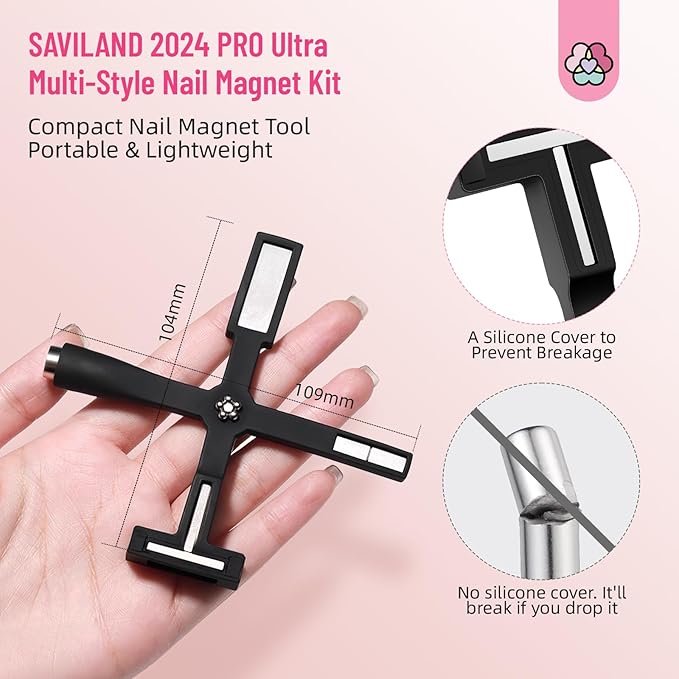 SAVILAND Cat Eye Polish Magnet Set 2024 5 in 1 Multi-Function Cat Eye Nail Magnet for Nails Easy Use Magnet Tool for Gel Nail Polish 3D Magnetic Stick Cat Eye Gel Polish Nail Salon Art Kit Gift Set