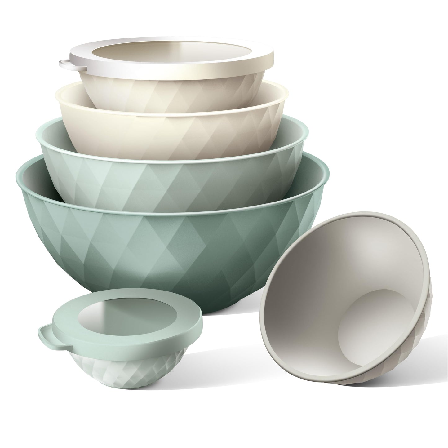 COOK WITH COLOR Mixing Bowls with Lids - 12 Piece Plastic Nesting Bowls Set includes 6 Prep Bowls and 6 Lids, Diamond Design - Microwave Safe (Mint)