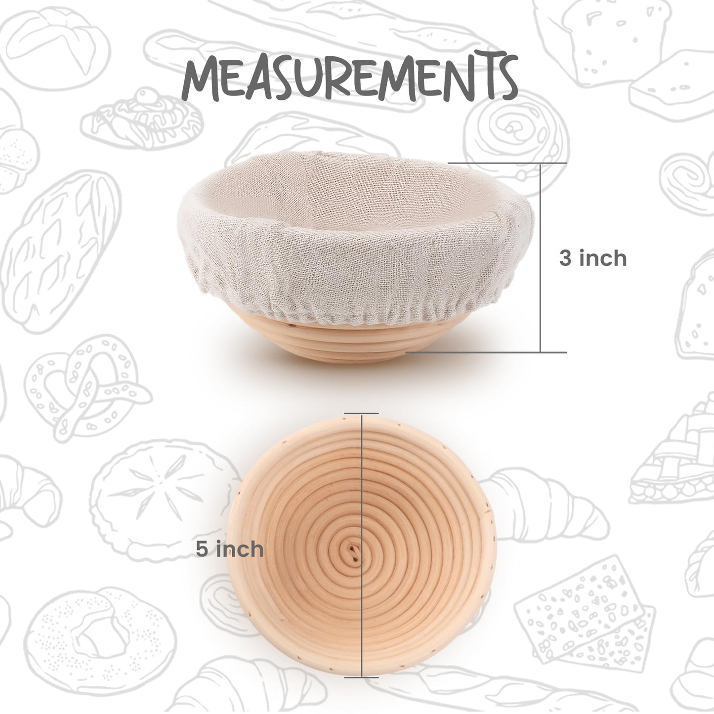 DOYOLLA Mini Bread Dough Proofing Basket & Liner (Set of 6, 5 inch), Sourdough Bread Bakery Bowls for Professional & Home Bakers