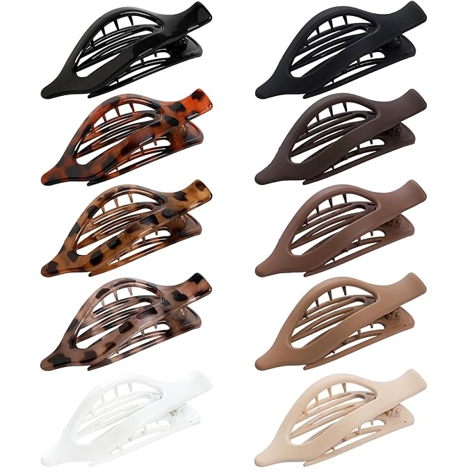 10 Pcs Flat Hair Clips for Women French Concord Claw Clips for Thick and Thin Hair Claw Clips Duck Billed Barrettes Hair Accessories for Women and Girls (Leopard)