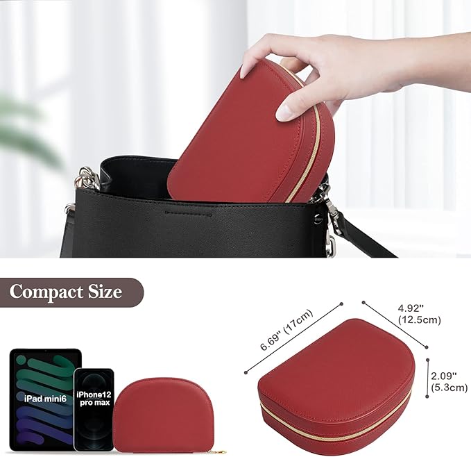 ProCase Travel Size Jewelry Box, Medium Portable Seashell-Shaped Jewelry Case, 2 Layer Jewelry Organizer in PU Leather for Women -Red