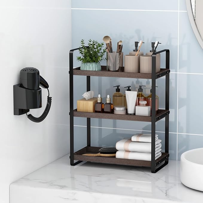Bathroom Counter Organizer,Bathroom Countertop Organizer,Counter Shelf,Countertop Storage,Organization and Storage,Makeup Shelf,Sink Caddy(Brown 3 Tier)
