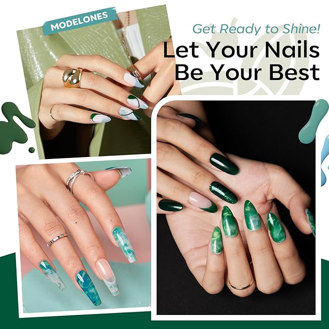 modelones Gel Nail Polish Set - 6 Colors 2026 Spring Summer Misty Gray Dark Green Glitter Gel Polish Kit Sage Green Baby Blue Nail Polish Soak Off LED Nail Lamp Nail Kit Nails Salon DIY Gift