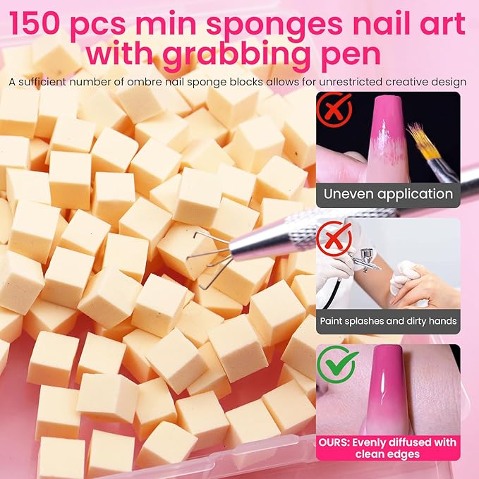 150PCS Nail Art Sponges for Ombre Nude, 50 PCS Nail Art Palette Paper, Nail Polish Mix Rod, Grabbing Pen, Nail Art Ombre Brushes Supplies Design Tools Nail Tech Accessories for Salon & Home