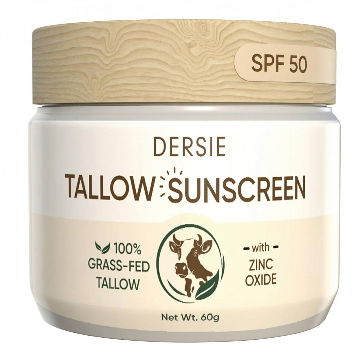 Dersie Tallow Sunscreen SPF 50 – Mineral UV Defense with Non-Nano Zinc Oxide – Face & Body Sun Protection for Adults & Kids – with 100% Grass-Fed Beef Tallow for Skin Comfort (2.1 oz)