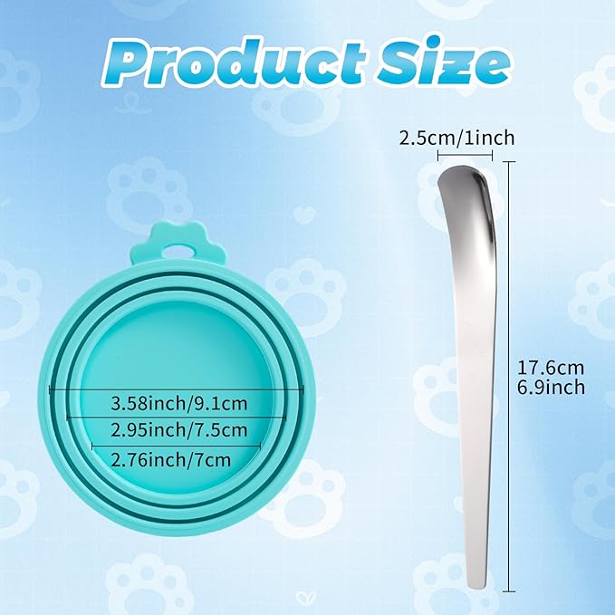 SLSON Pet Food Can Cover Universal Silicone Cat Dog Canned Food Lids with Spoon 1 Fit 3 Standard Size Can Tops (4)