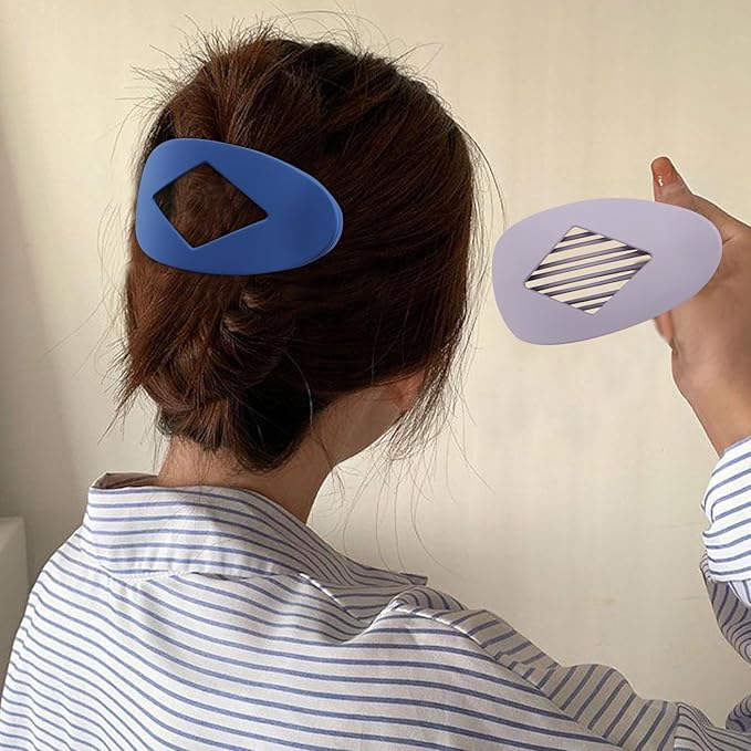 Large Flat Round Hair Clips Oval Claw Clips for Thick Medium Thin Hair 6Pcs Non Slip Strong Hold Barrettes Duckbill Accessories for Women Girls Matte Solid Color Grey Blue