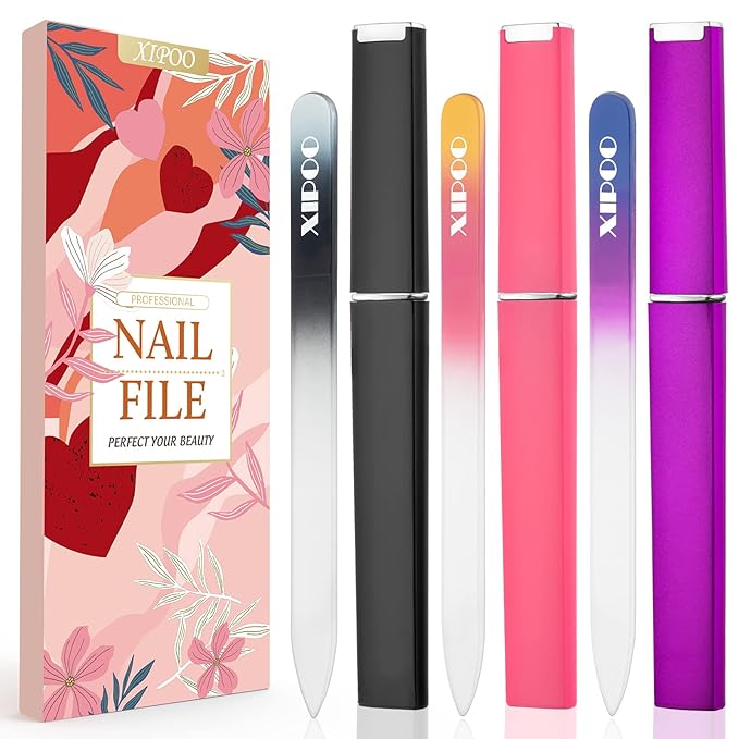 XIPOO Premium Crystal Glass Nail File - 3 Pack with Case, Professional Salon Manicure Tool for Natural Nails, Gift for Women and Girls