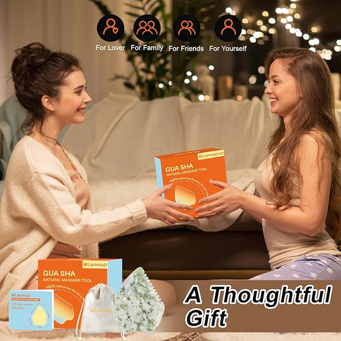Jade Gua Sha Facial Tool - Face Massager Stone to Lift/Sculpt/Tone/De-Puff, Double Chin Reducer, Jawline Shaper, Lymphatic Drainage Face Sculpting Tool, Natural Translucent Bian Stone