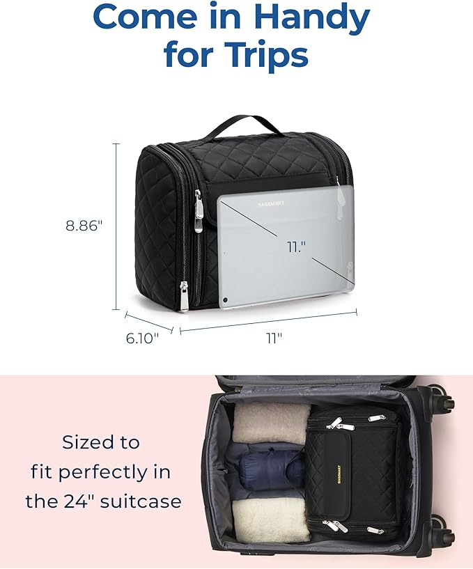 BAGSMART Toiletry Bag for Women, Travel Toiletry Bag Makeup Cosmetic Bag with Hanging Hook, Water-resistant for Toiletries Accessories Brushes Sponge