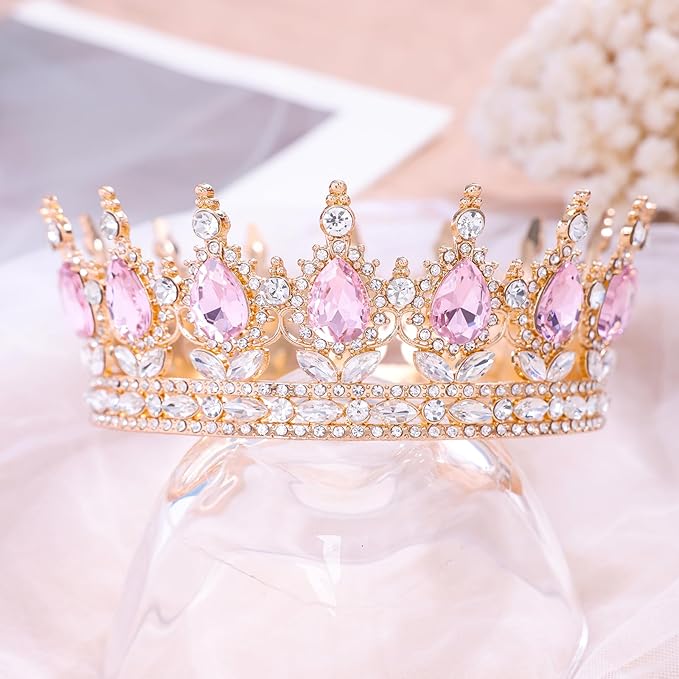 Pink Queen Crown for Women Crystal Tiara for Women Rhinestone Wedding Headband for Bride Hair Accessories for Costume Birthday Party Prom Gifts