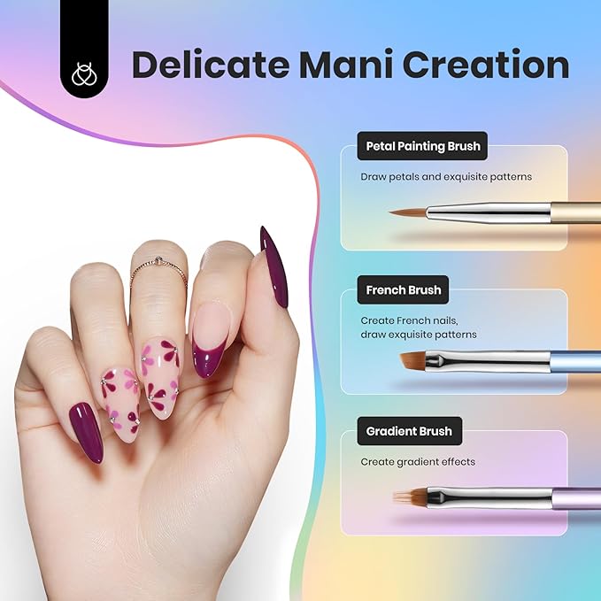 Beetles Gel Nail Art Brushes, 6 Pcs Double-Ended Fingernail Art Design Pens Gel Paint Liner Ombre Gradient French Tip Brush Dotting Pen Nail Brush Set, DIY Manicure Tools Gift for Women