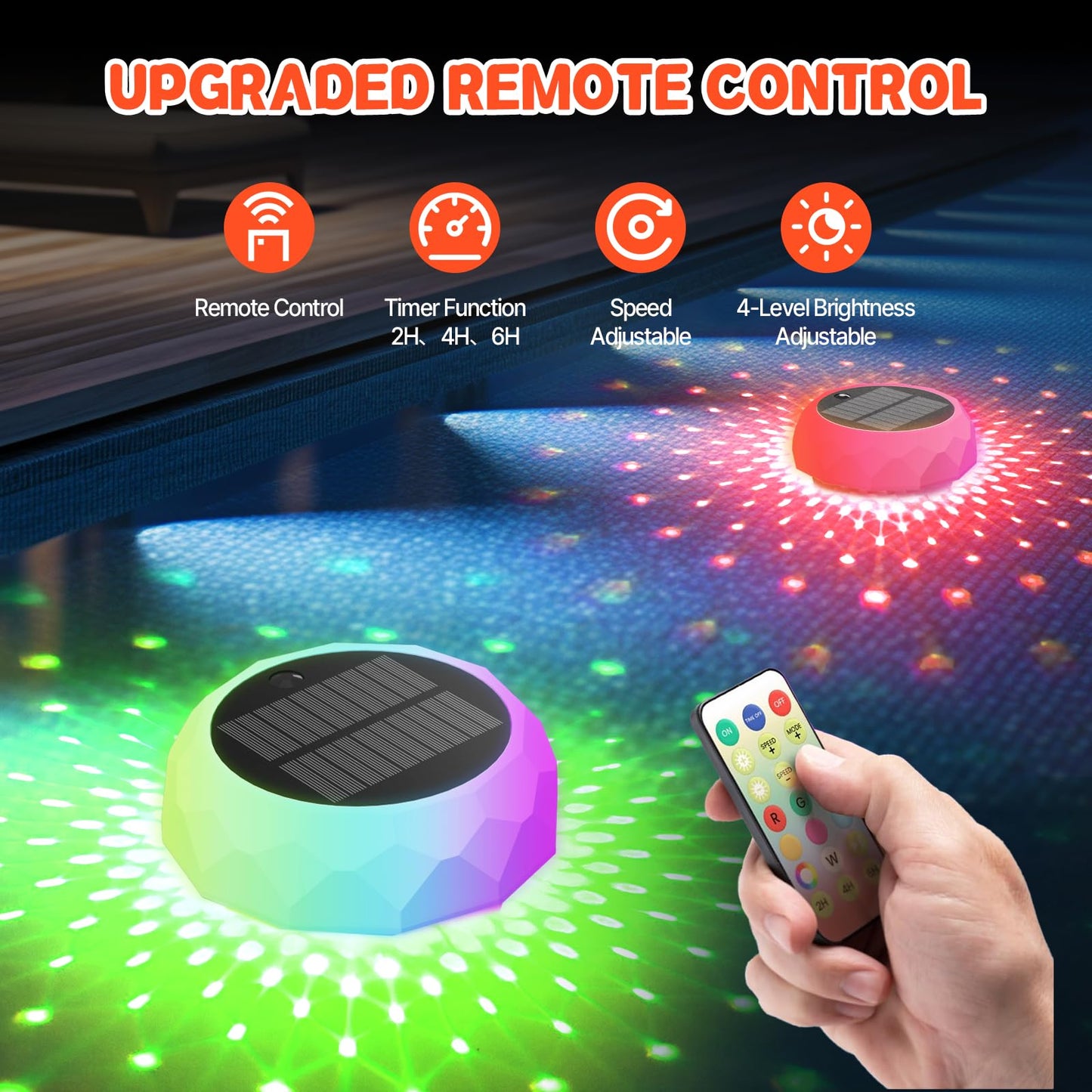 2025 Upgrade Solar Pool Chlorine Floater, Pool Lights that Float with Remote Control, 8 Lighting, Timing Mode, IPX68 Waterproof for Inground Pool, Pool Party