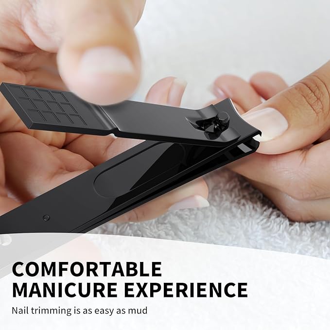 Derlaier Nail Clippers Set - Toenail Clippers & Fingernail Clipper Combo, Dual-Size Stainless Steel Nail Cutters for Home/Travel, Anti-Slip Grip, Ingrown Nail Care Tool (Black-Large/Large)