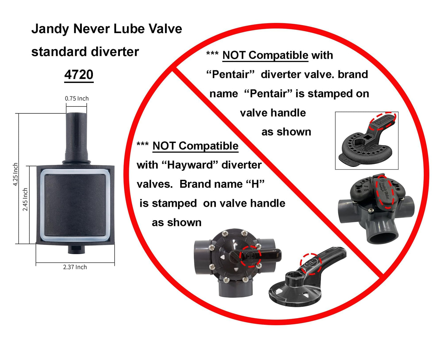 ATIE Pool Valve Diverter Kit 4720 Replacement for Jandy 2 Port or 3 Port Never Lube Pool Diverter Valve Standard Diverter 4720 (2 Pack)