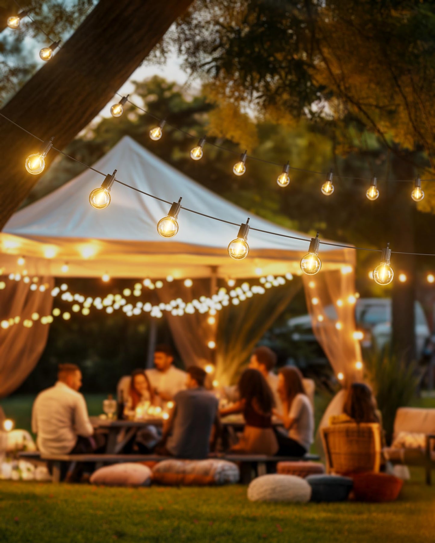 Brightown Outdoor String Lights 29 Feet G40 LED Patio Lights, Plug-in, 13 Plastic Edison Bulbs(1 Spare), Waterproof Connectable Hanging Light for Backyard Porch Balcony Party Decor, E12 Base, Black