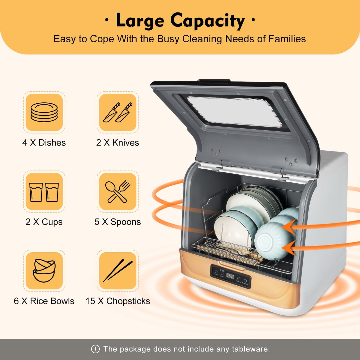 Portable Countertop Dishwasher for 4-6 Sets, Compact Mini Dish Washer with 8L Water Consumption,No Installation Needed，800W Dish Washing Machine with 3 Modes for Tableware & Fruit