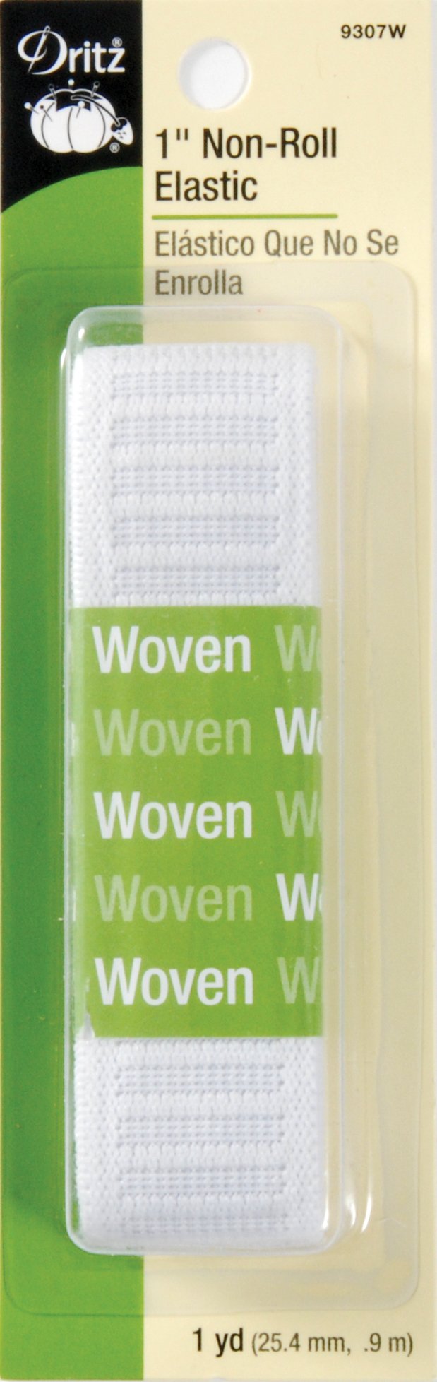 Dritz 9307W Non-Roll Woven Elastic, White, 1-Inch by 1-Yard