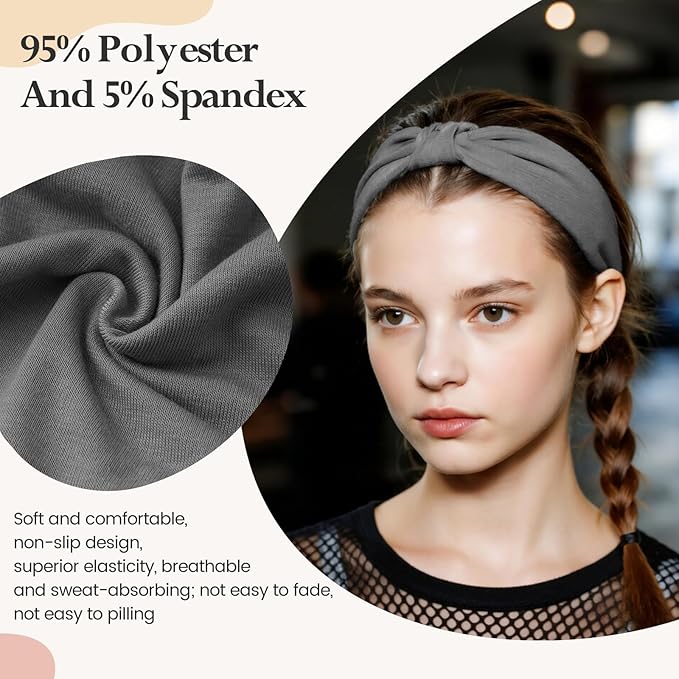 HSEM Knotted Headbands for Women 6-Pack – Wide Soft Elastic Non-Slip Hair Bands – Thick Stretchy Sweat Bands for Washing Face, Makeup, Workout, Running, Spa, Yoga, Fashion, Leopard Print