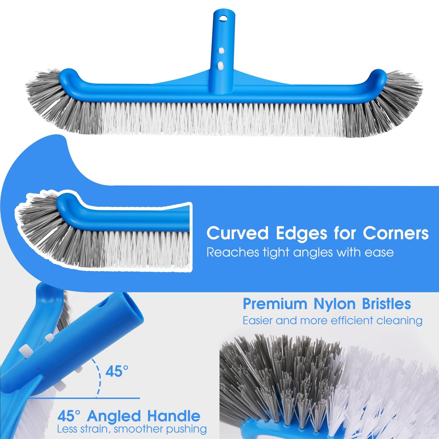 3-in-1 TidyMister Pool Cleaning Kit – Deep Grabber Pool Net, 17.5" Scrub Brush,Weighted Vacuum Head for Leaves, Algae & Debris | Essential Cleaning Set for Above Ground, Inground Pools, Spa, Hot Tub