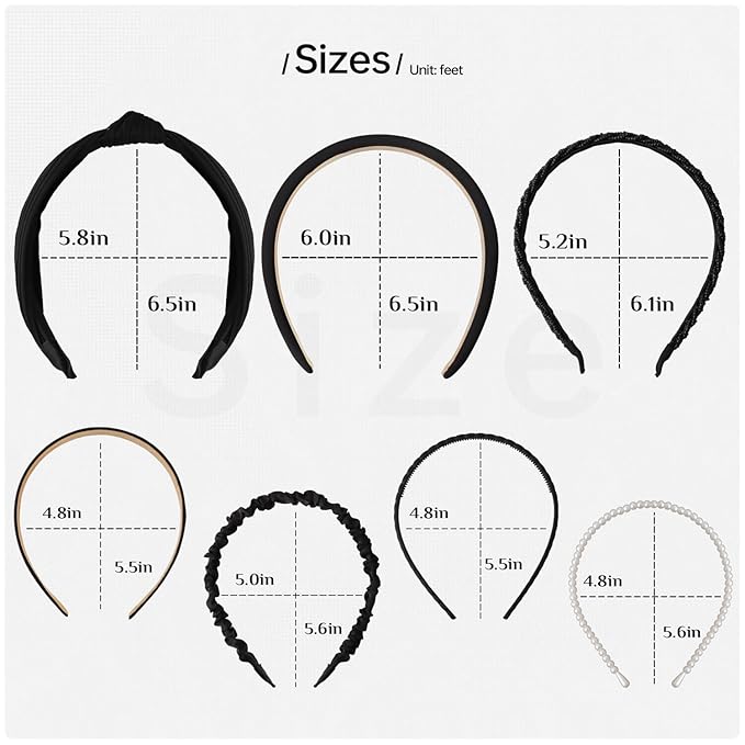 7pc Headbands for Women Trendy Girls Headbands Set, Non Slip Head Bands for Women's Hair Diademas Para Mujer De Moda