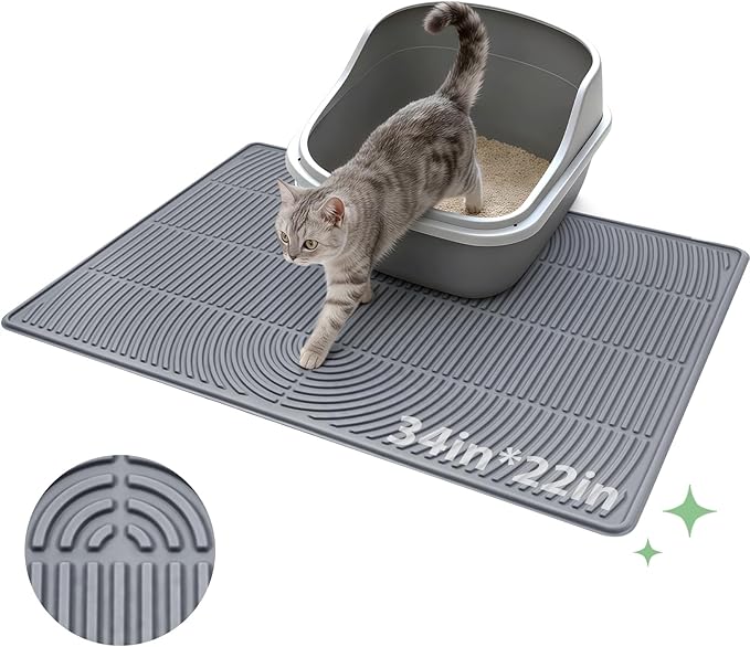 Cat Litter Mat,34" x 22" Large Silicone Pad for Floor Waterproof Litter Trapping Mat for Scatter Control Soft on Kitty Paws Non-Slip Easy to Clean
