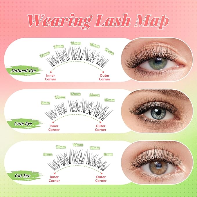KEYYOU Venus Lash Clusters Kit Fairy Lash Extension Kit C Curl 120Pcs Eyelash Extension Wispy Natural Invisible Band with Waterproof DIY at Home(Venus-C-8-16MIX)