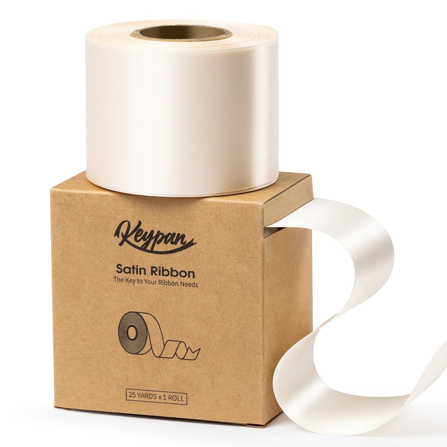 Keypan Ivory Satin Ribbon 2.5 Inch Double-Faced Polyester Cream Ribbons 25 Yards for Christmas Gift Bows Crafts Floral Bouquet Wedding Invitations