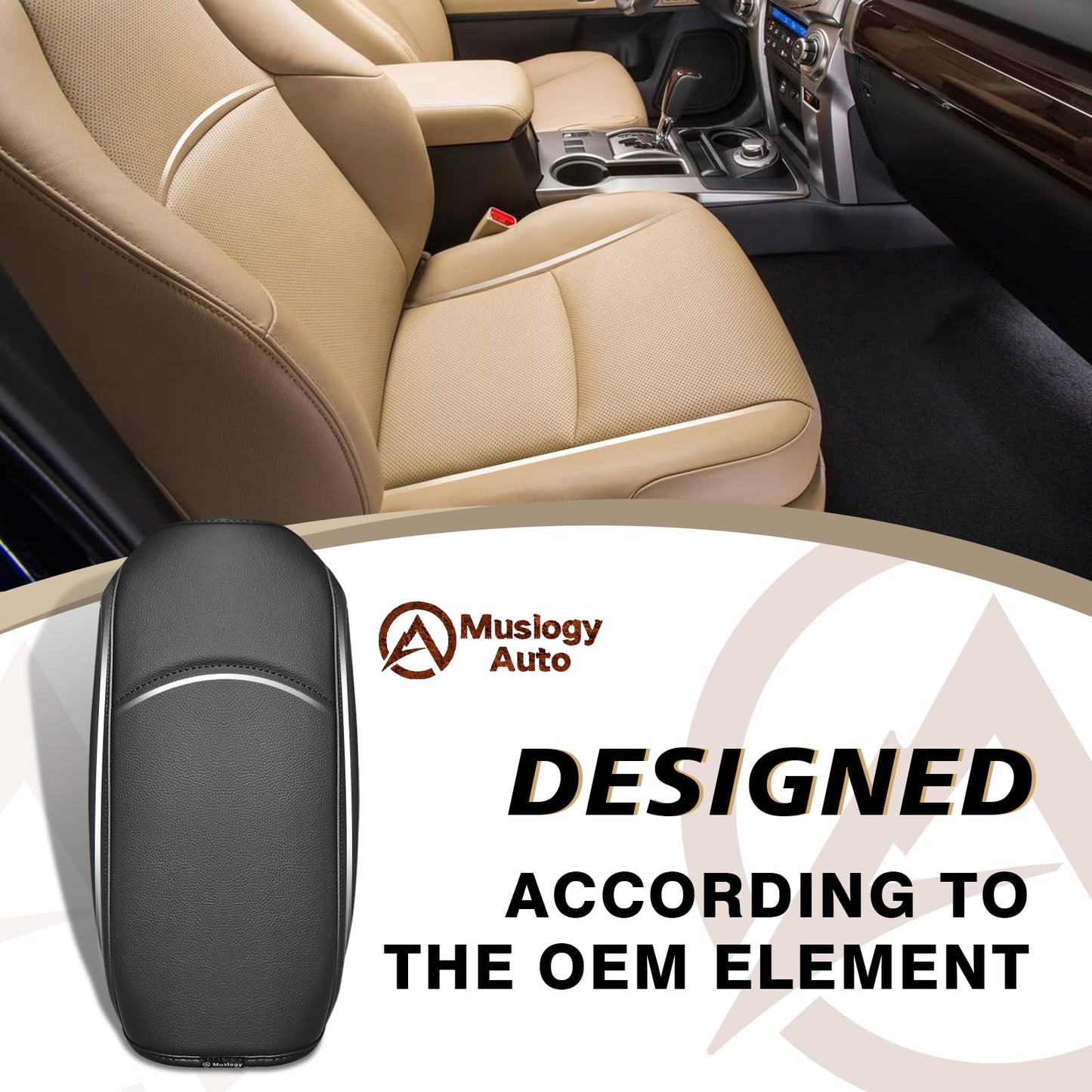 Muslogy Center Console Armrest Cover Fit for Toyota 4Runner 2010-2024 Accessories, Comfort Armrest Pad Console Lid Cushion Vegan Leather Regular Thick