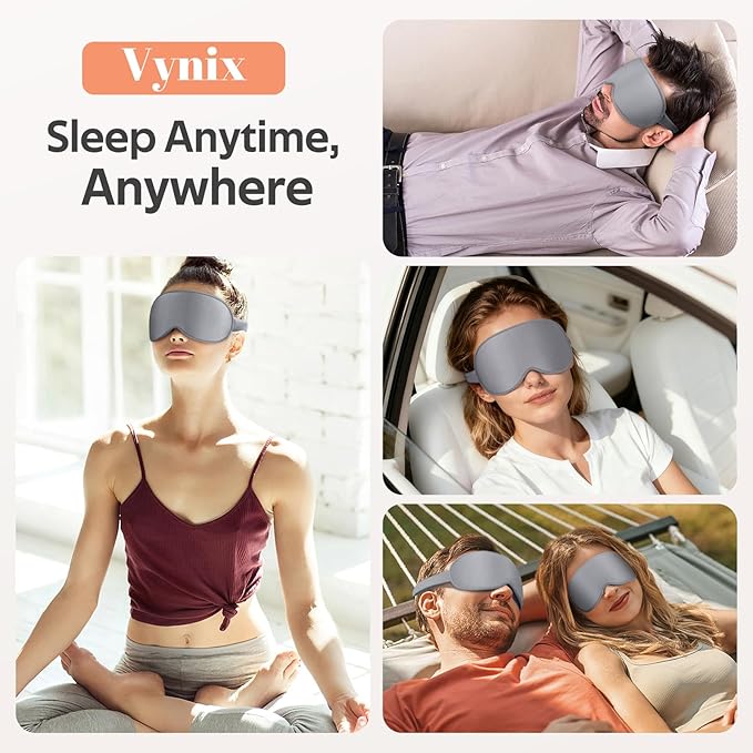 Sleep Mask for Men Women - 100% Blackout Cooling Eye Masks for Sleep - 3D Sleeping Mask for Side Sleepers - Zero Pressure Lash Extensions Eye Cover Shade for Airplane Travel Essentials, Grey