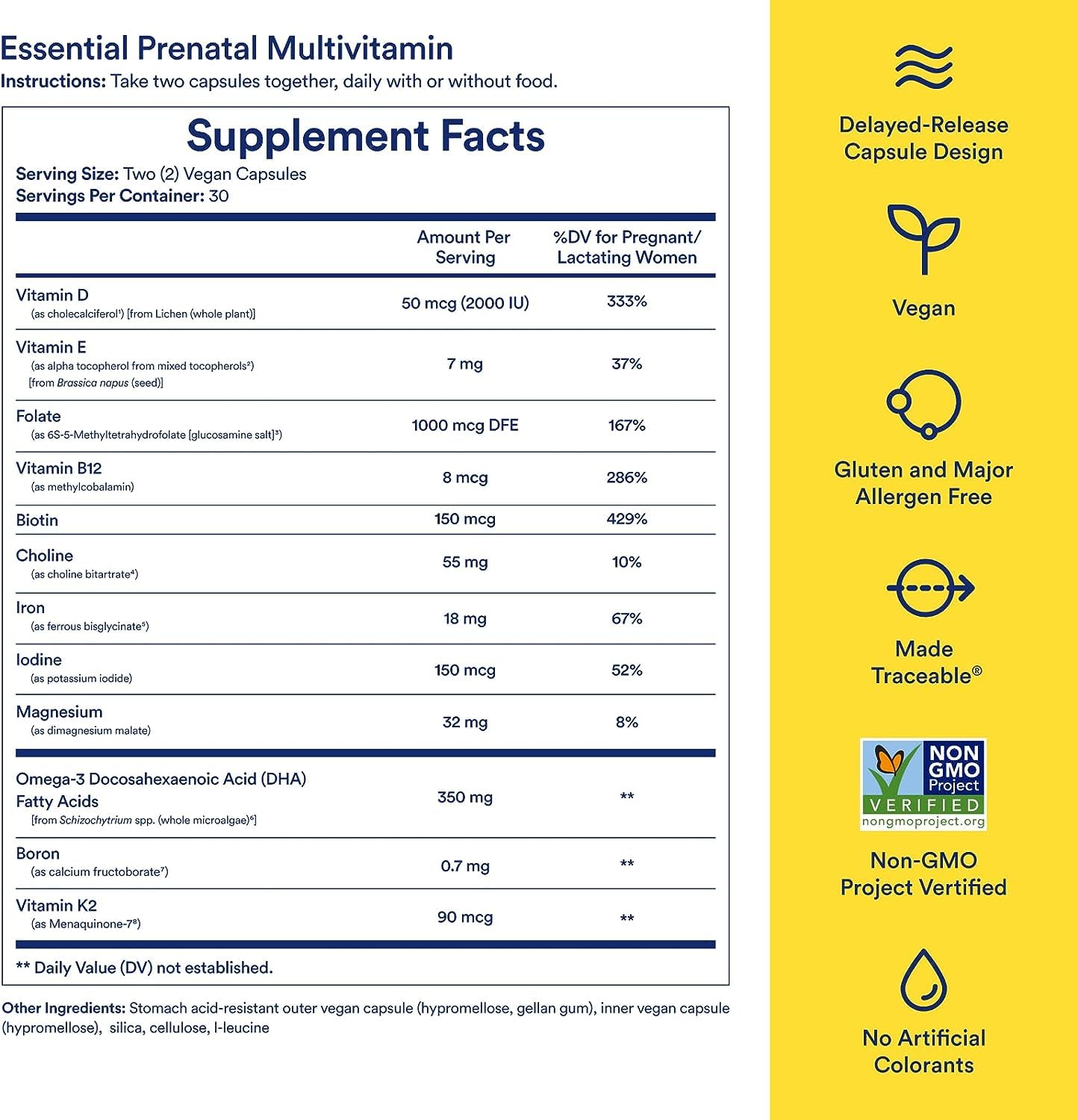 Ritual Prenatal Multivitamin For Women - Key Essential Vitamins and Minerals To Support Mom and Baby During Pregnancy* - Folate, Choline, Omega-3 DHA, Iron - Vegan - Citrus - 60 Capsules - 30 Servings