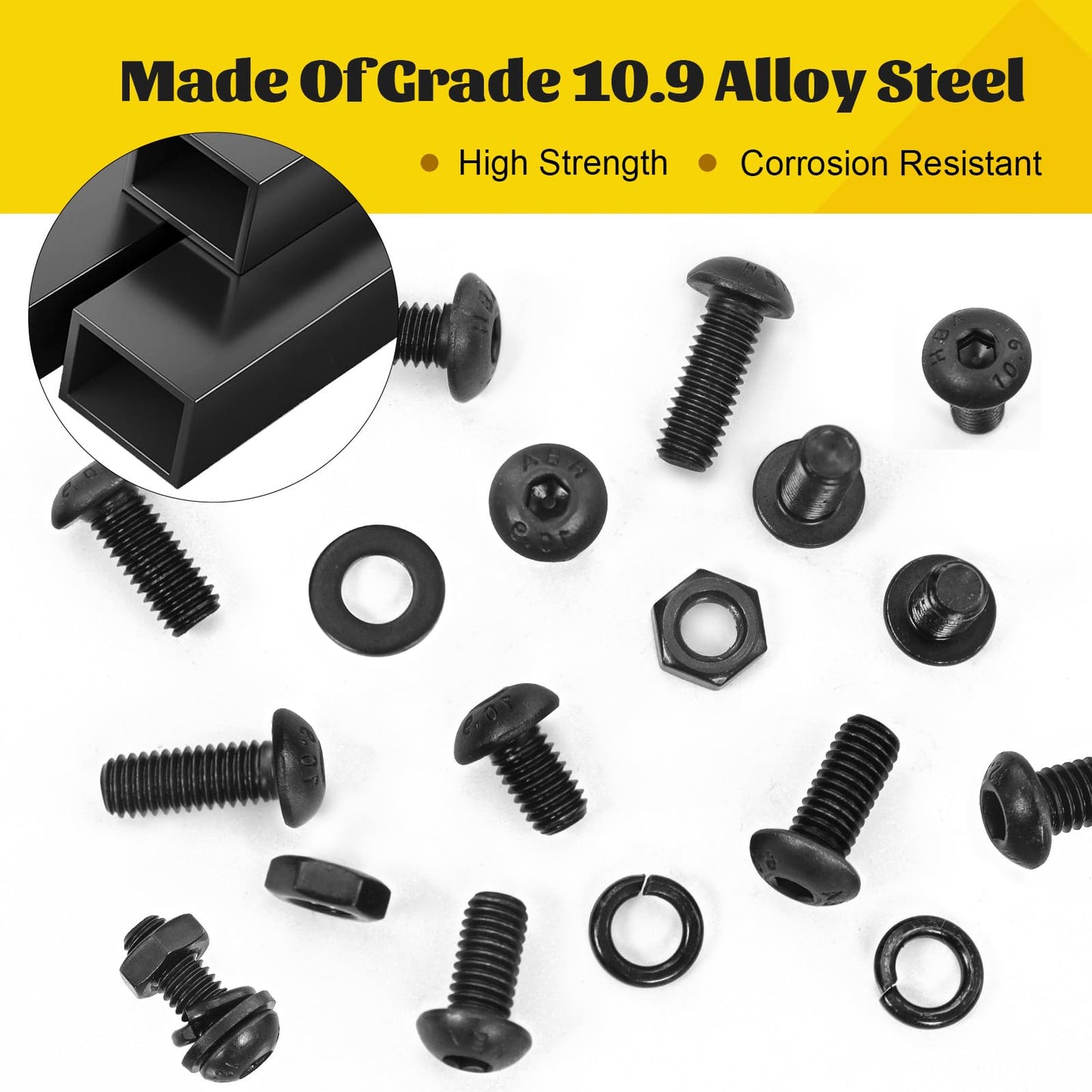 Fgruh 2200PCS M2 M3 M4 M5 Metric Screws Assortment Kit, Hex Socket Button Head Assorted kit, Machine Screw Set with Nuts & Washers,10.9 Alloy Steel Black Zinc Plated for 3D Printing