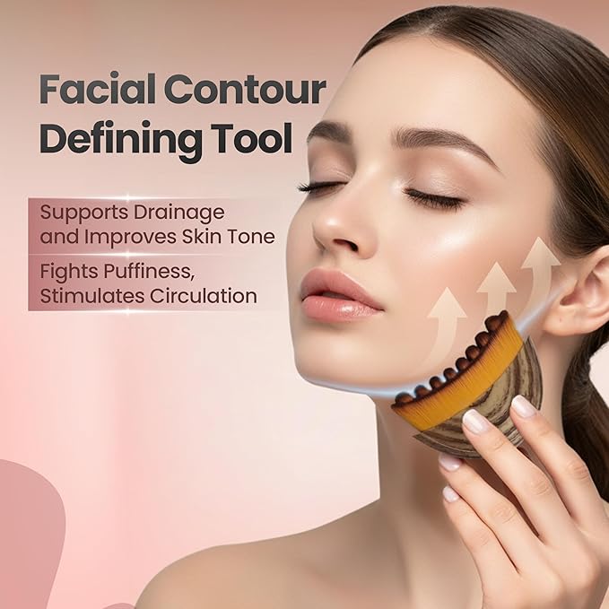 Lymphatic Contour Face Brush - Improves Circulation & Reduces Puffiness, Dry Brushing Lymphatic Face Brush - 100% Gentle & Soft on Skin, Erogonomic Facial Brush for Natural Contouring (1 PCS)