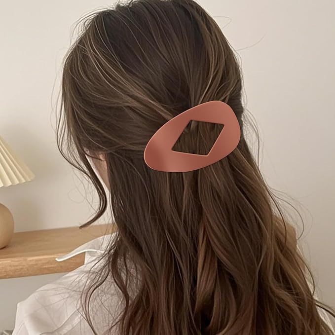 Large Flat Round Hair Clips Oval Claw Clips for Thick Medium Thin Hair 6Pcs Non Slip Strong Hold Barrettes Duckbill Accessories for Women Girls Matte Solid Neutral Color