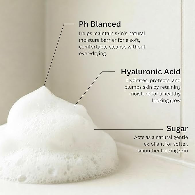 SpaScriptions 2 in 1 Cleanse & Exfoliate Foaming Facial Cleanser - Hydrating Hyaluronic Acid Face Wash with Sugar for Dry Skin with Soft Silicone Brush for Daily Cleansing, All Skin Types, 5 oz