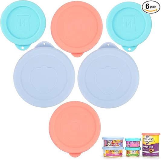 2.5''(2 Packs) + 3.0''(2 Packs) + 3.5''(2 PCs) Silicone Canned Food Can Lids, Pet Food Can Covers, Airtight and Reusable, Dishwasher Safe (Variety 6 PCs)