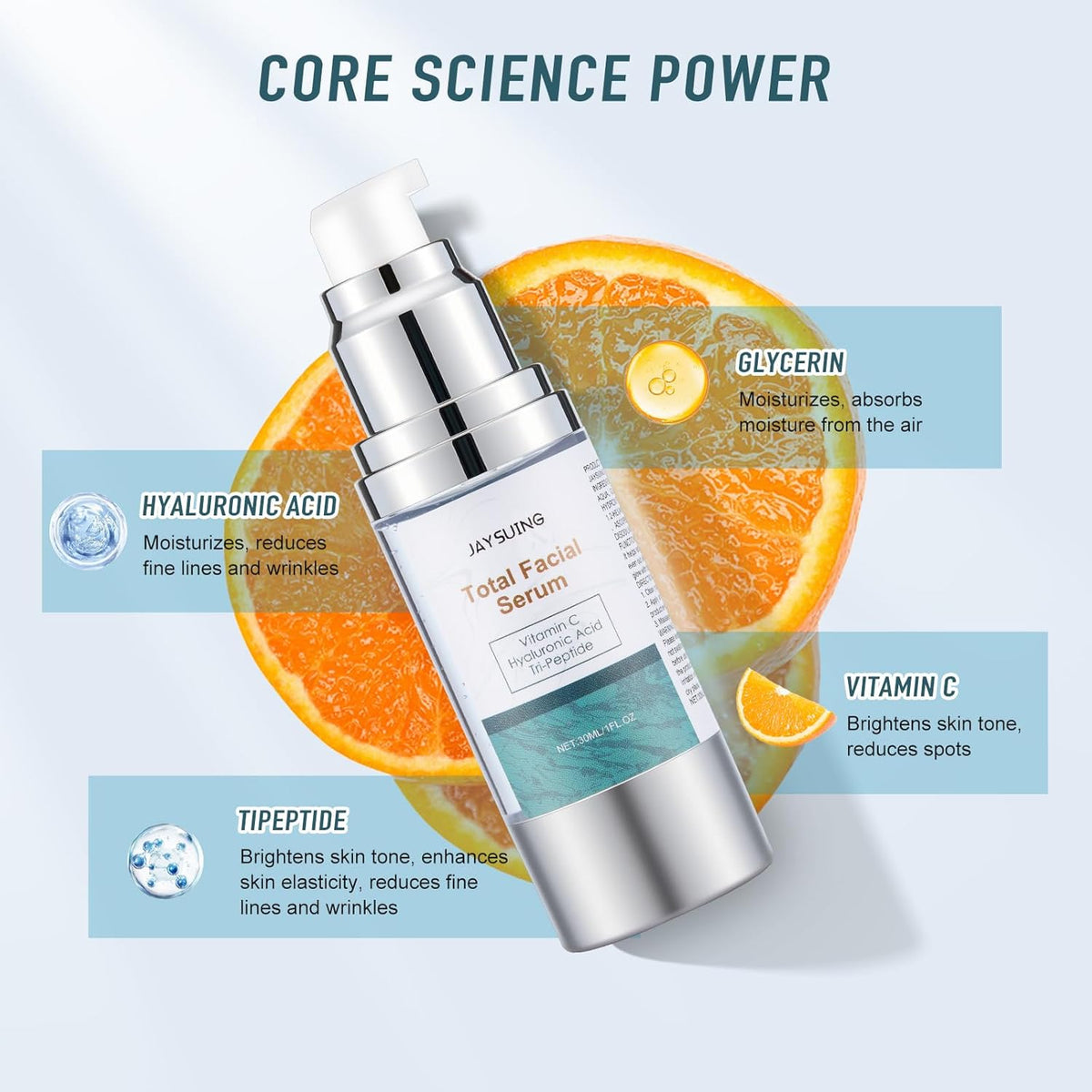 Vitamin C Serum for face with Hyaluronic Acid,Tri-Peptide Anti-Aging Facial Treatment for Mature Skin, Dark Spot Removal, Wrinkle Reduction, Firming, collagen-hydrating,antioxidant formula, 1 fl.oz