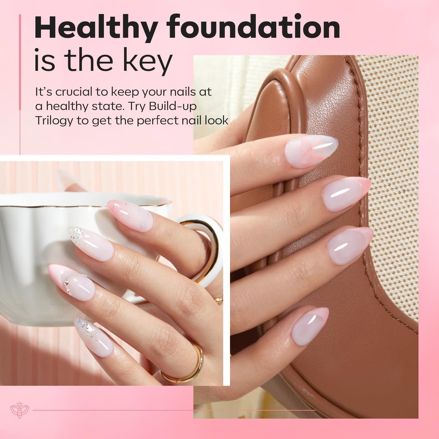 modelones Nail Thickening Solution, Nail Dehydrator and Primer with Builder Nail Gel, 3Pcs Cover Nude Pink LED Gel Builder Polish Base Coat Prep Dehydrate & Bond Primer for Apex Building 10ml