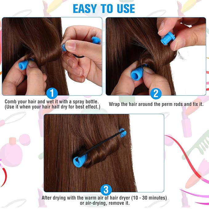 WILLBOND 60 Pcs Perm Rods for Long Hair Plastic Curl Rods Cold Wave Irons Curling Roller for Hair Styling Hairdressing Tools(0.35 Inch,Blue)