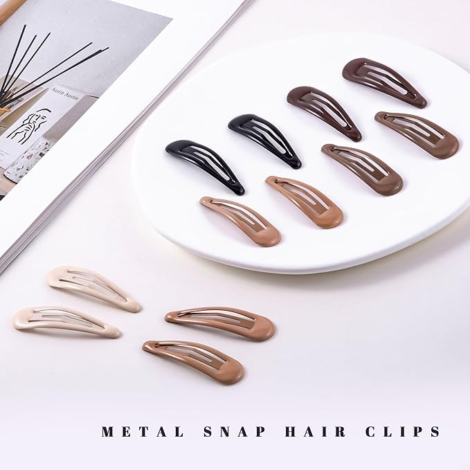 20 PCS Metal Snap Hair Clips Water Drop No Slip Barrettes for Women Bright Small Hair Clips For Thick And Thin Fine Hair,Black Beige Brown,1.97 x 0.5 In.