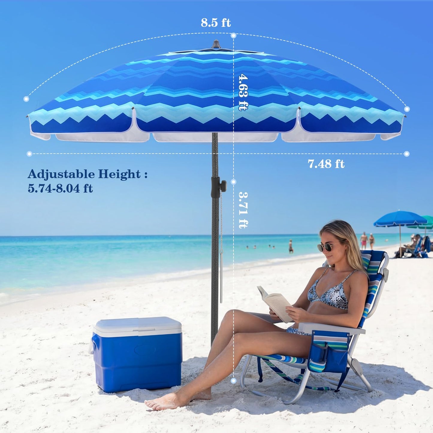 UIRWAY 7.5FT Beach Umbrella, Heavy Duty Windproof Beach Umbrellas with Sand Anchor & Tilt, Sun Protection Portable Beach Umbrella with Carrying Bag for Beach, Patio Garden Pool Outdoor