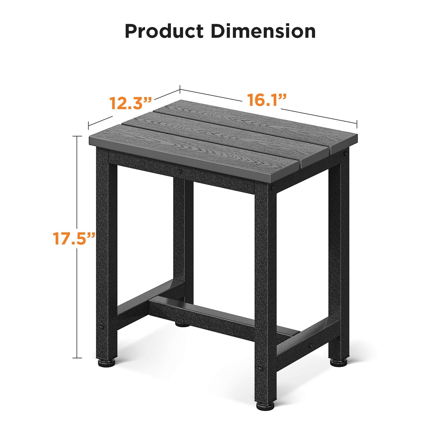 ODK Outdoor Side Table, Adirondack Patio End Table with Weather-Resistant, Waterproof Top for Hot Tub, Garden, Balcony, Poolside, Durable & Easy-to-Clean, Grey